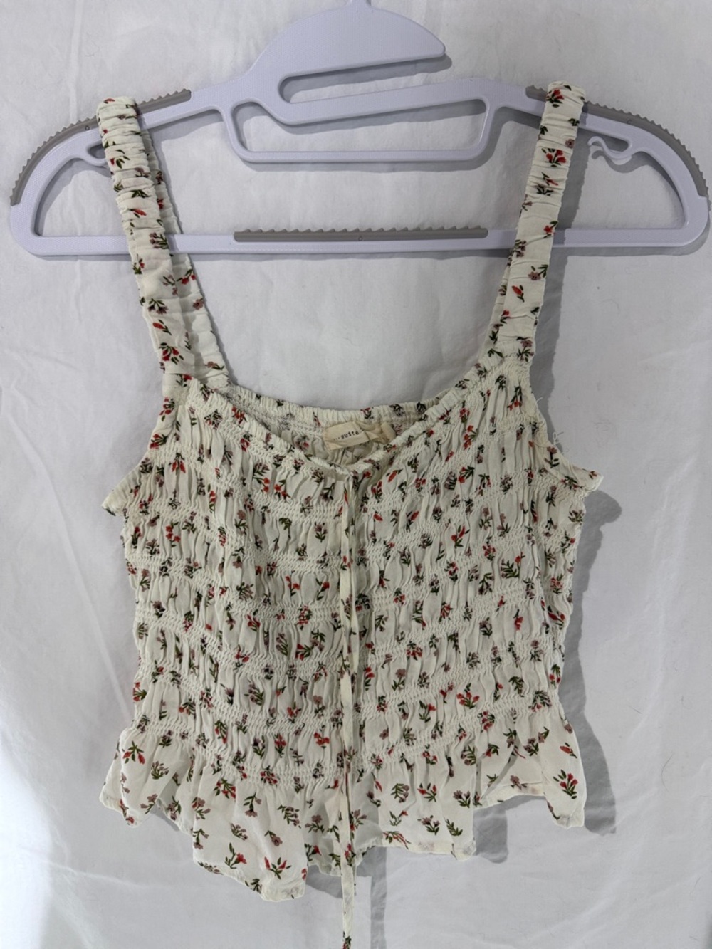 Floral Smocked Cami Top - White with Red Floral